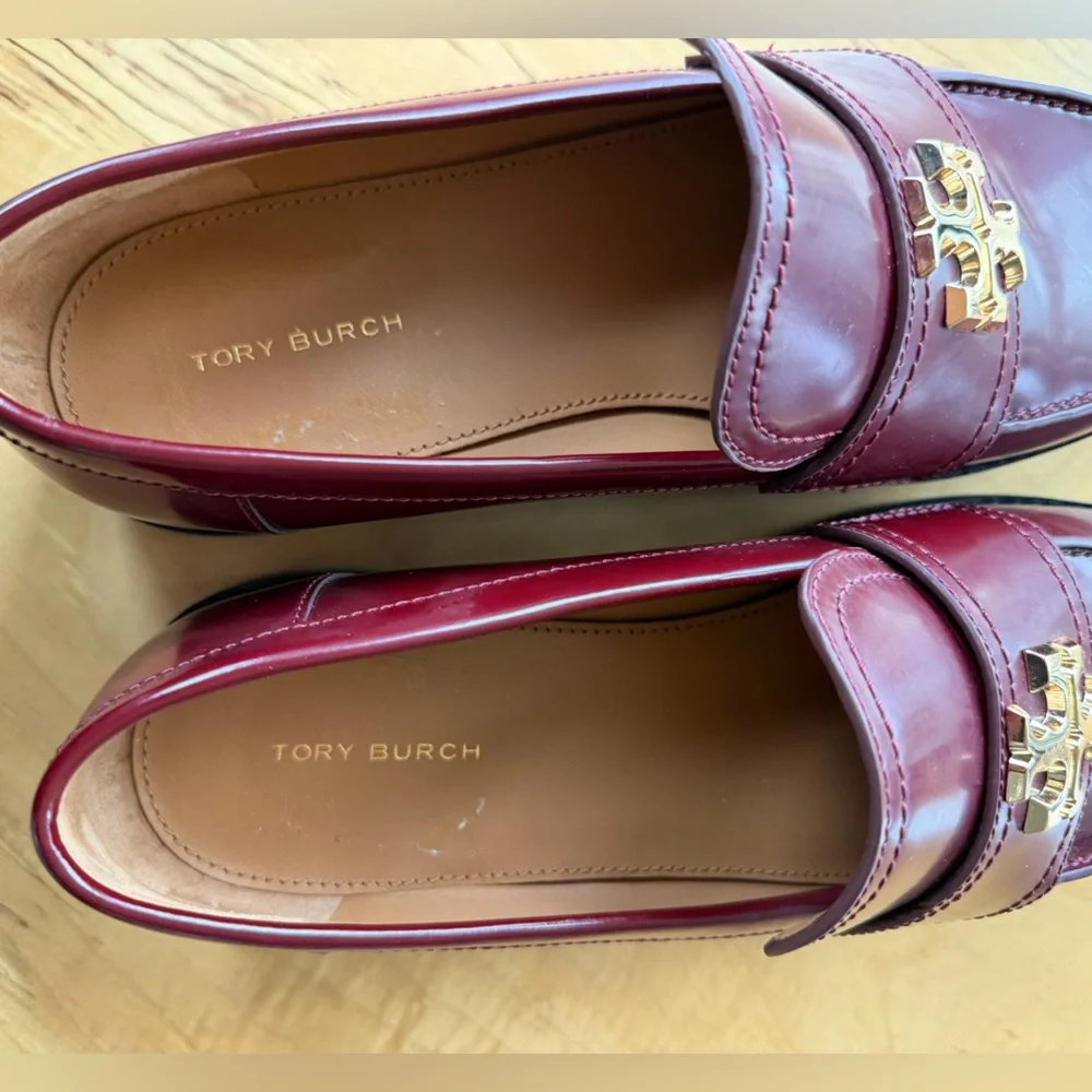 NWT Tory Burch Mini Everly Chunky Loafers Logo Burgundy, 9